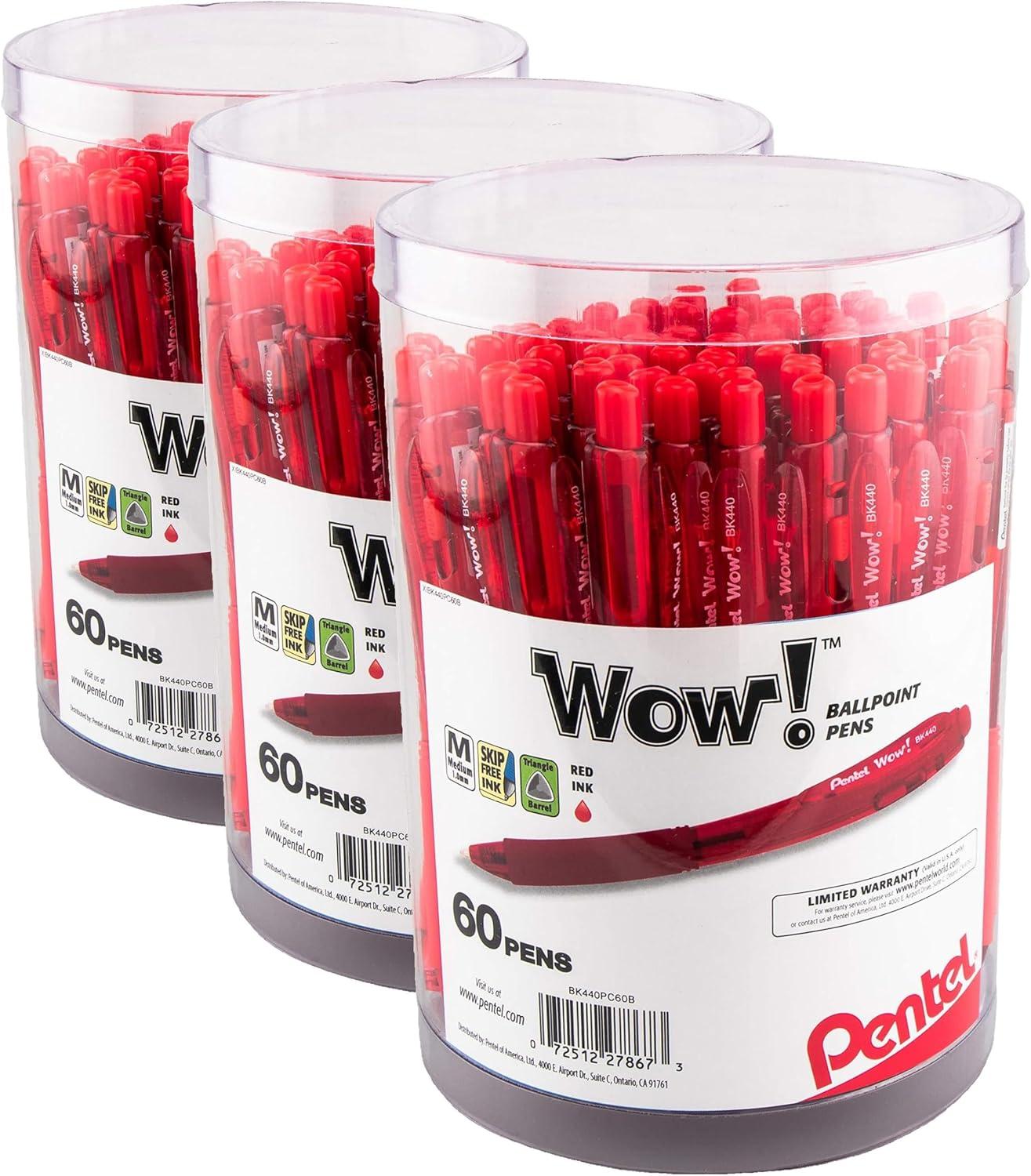 image:imagePentel WOW Ballpoint Pen 10mm Medium Line Blue Ink Pack of 60 Canister BK440PC60CRed