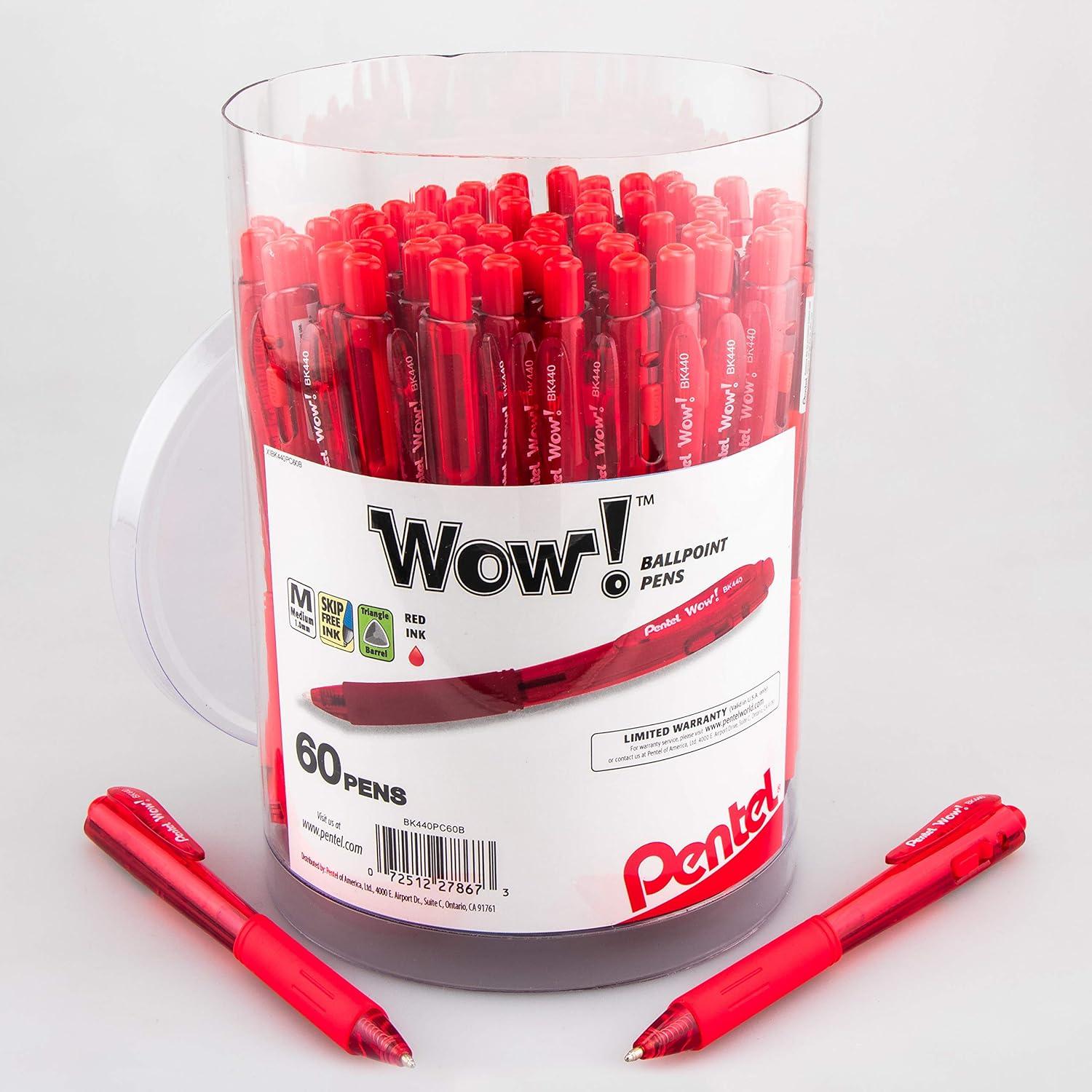 image:imagePentel WOW Ballpoint Pen 10mm Medium Line Blue Ink Pack of 60 Canister BK440PC60CRed