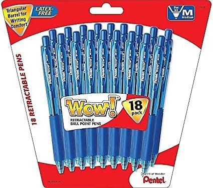 image:imagePentel Wow Retractable Ballpoint Pen 10mm Medium Line Ink Blue Ink Pack of 18 BK440BP18C