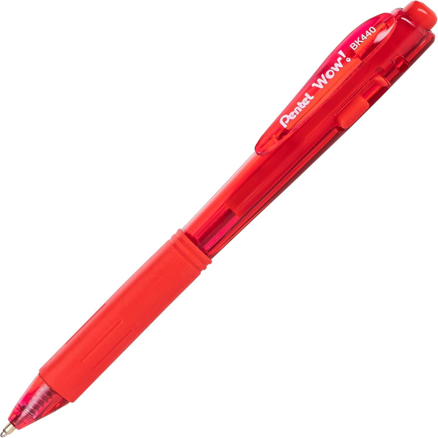image:imagePentel Wow Retractable Ballpoint Pen 10mm Medium Line Red Ink Box of 12 BK440B1 Count Pack of 12