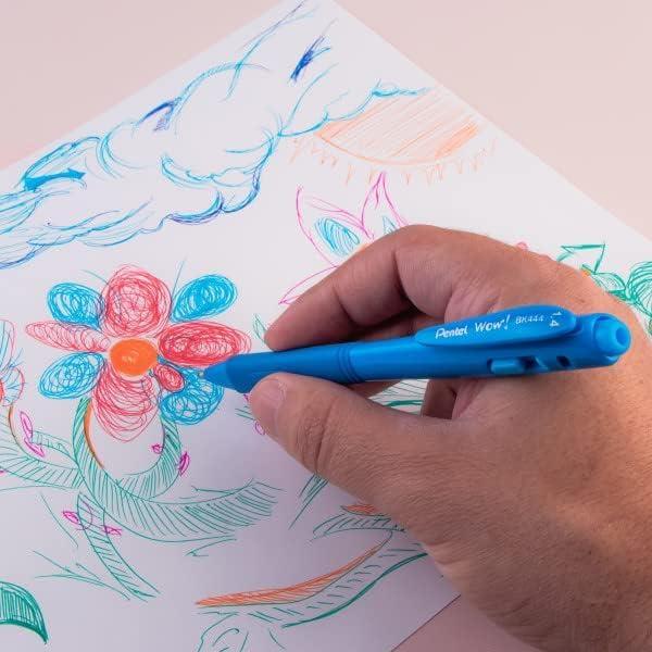 image:imagePentel Wow Retractable Ballpoint Pen 14mm Bold Line Assorted Ink Colors 5 Pack