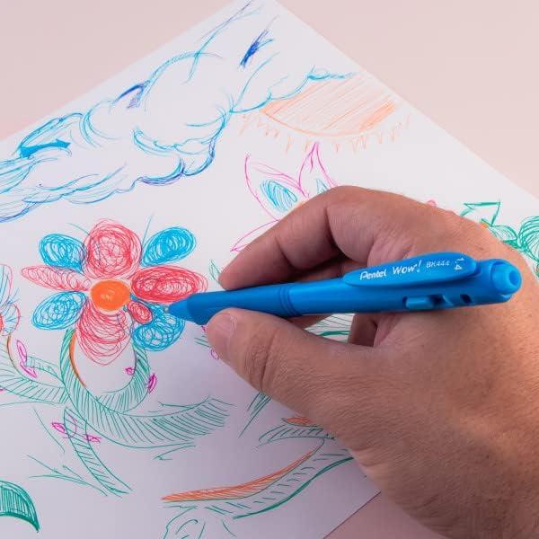 image:imagePentel Wow Retractable Ballpoint Pen 14mm Bold Line Assorted Ink Colors 8 Pack BK444BP8M