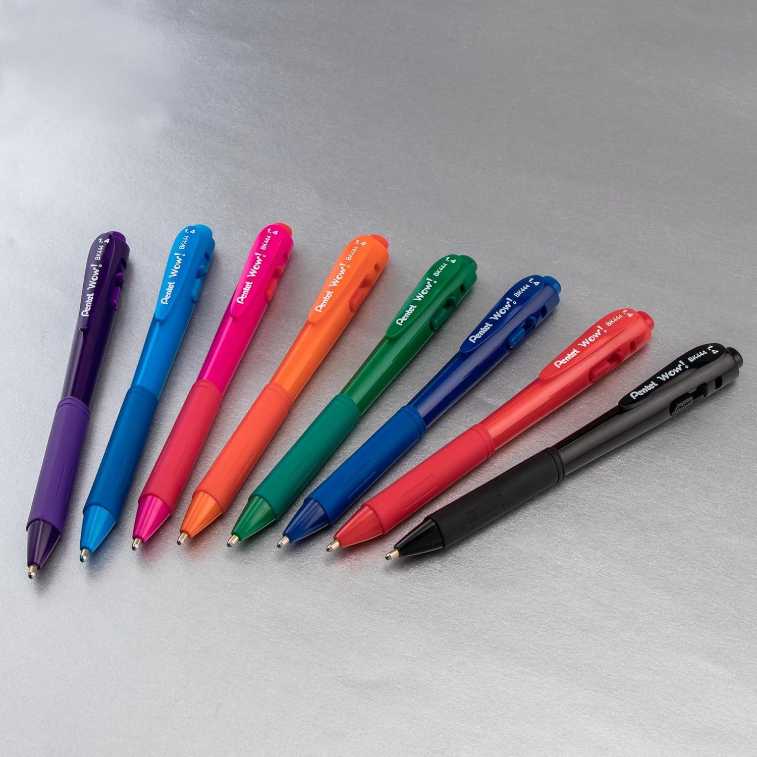 image:imagePentel Wow Retractable Ballpoint Pen 14mm Bold Line Assorted Ink Colors Pack of 18 BK444BP18MBlack