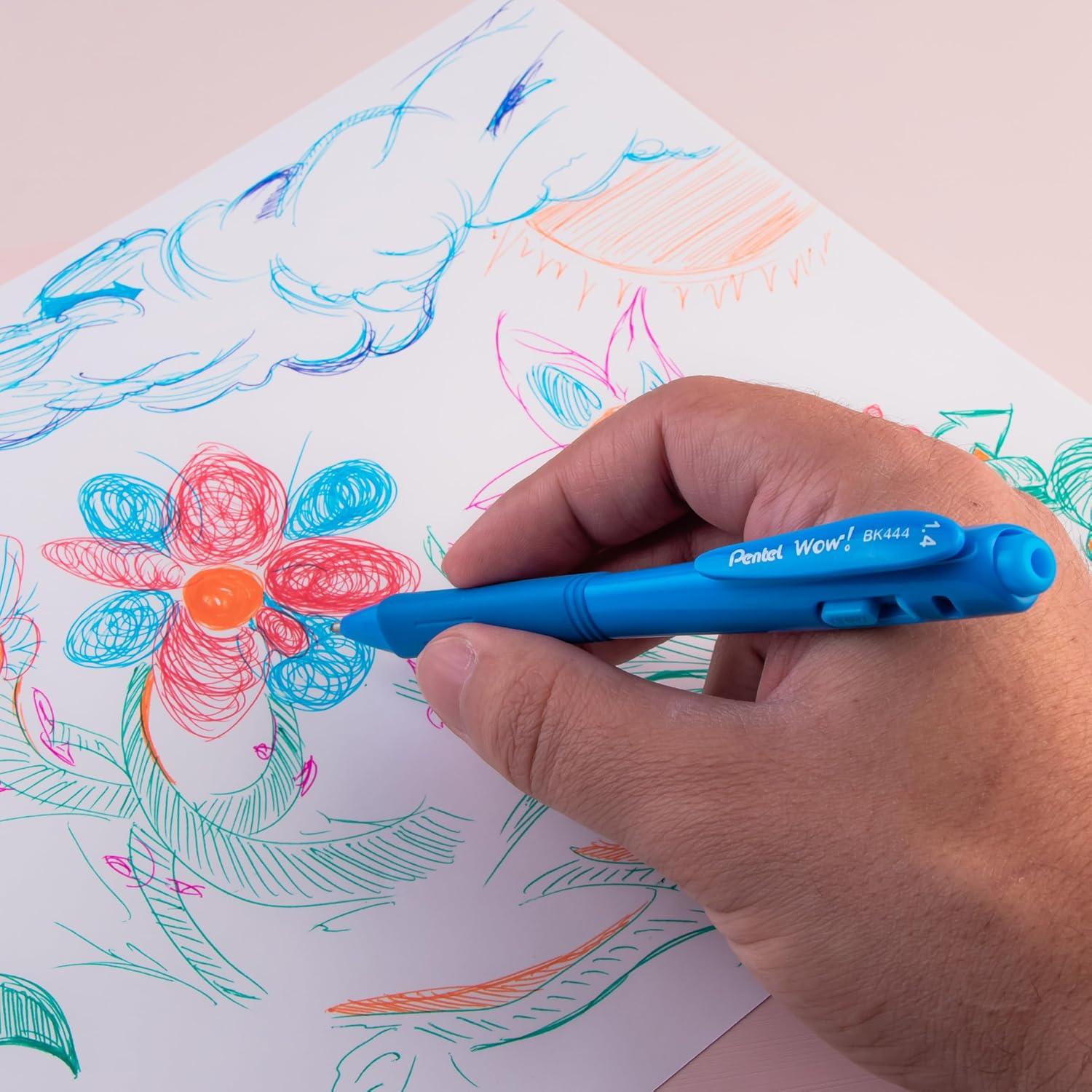 image:imagePentel Wow Retractable Ballpoint Pen 14mm Bold Line Assorted Ink Colors Pack of 18 BK444BP18MBlue