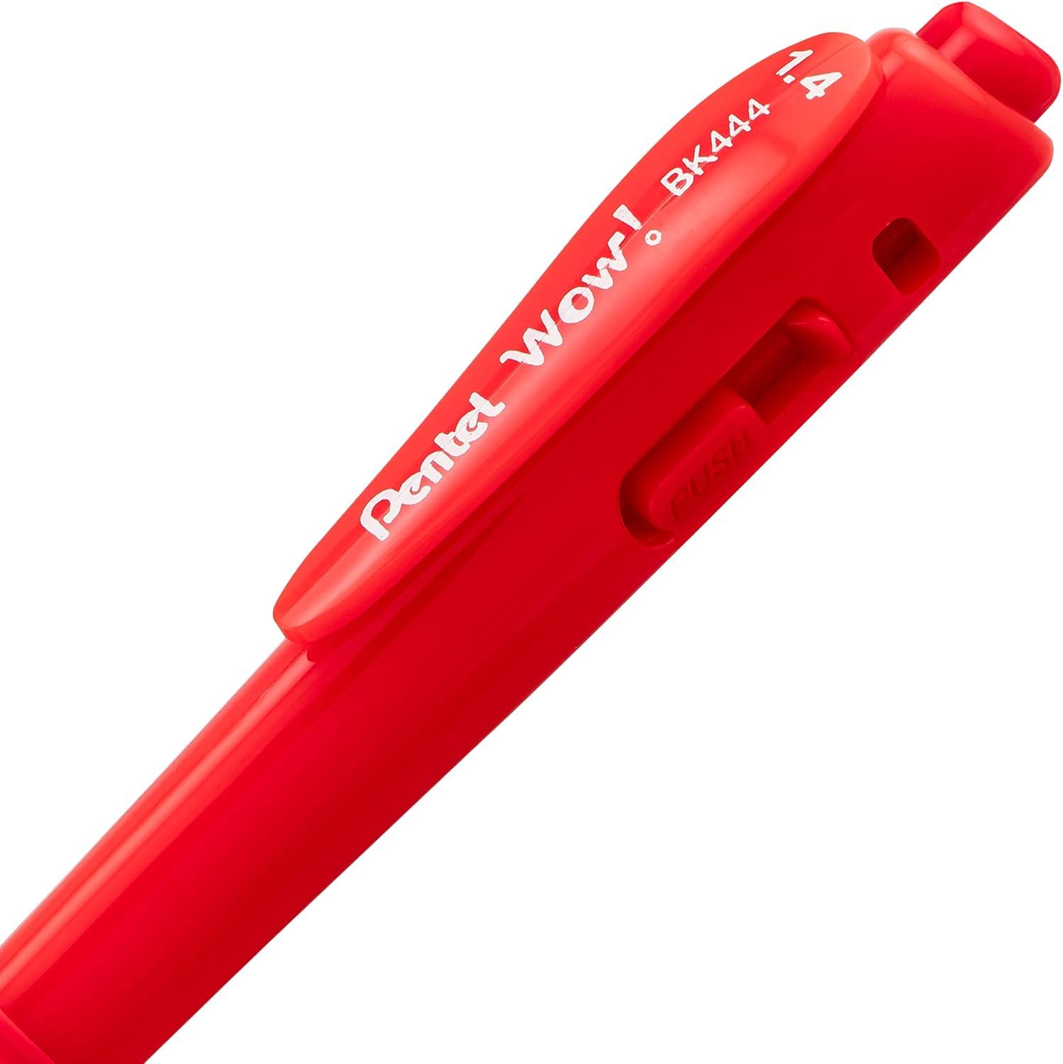 image:imagePentel Wow Retractable Ballpoint Pen 14mm Bold Line Blue Ink Pack of 8 BK444BP8CRed
