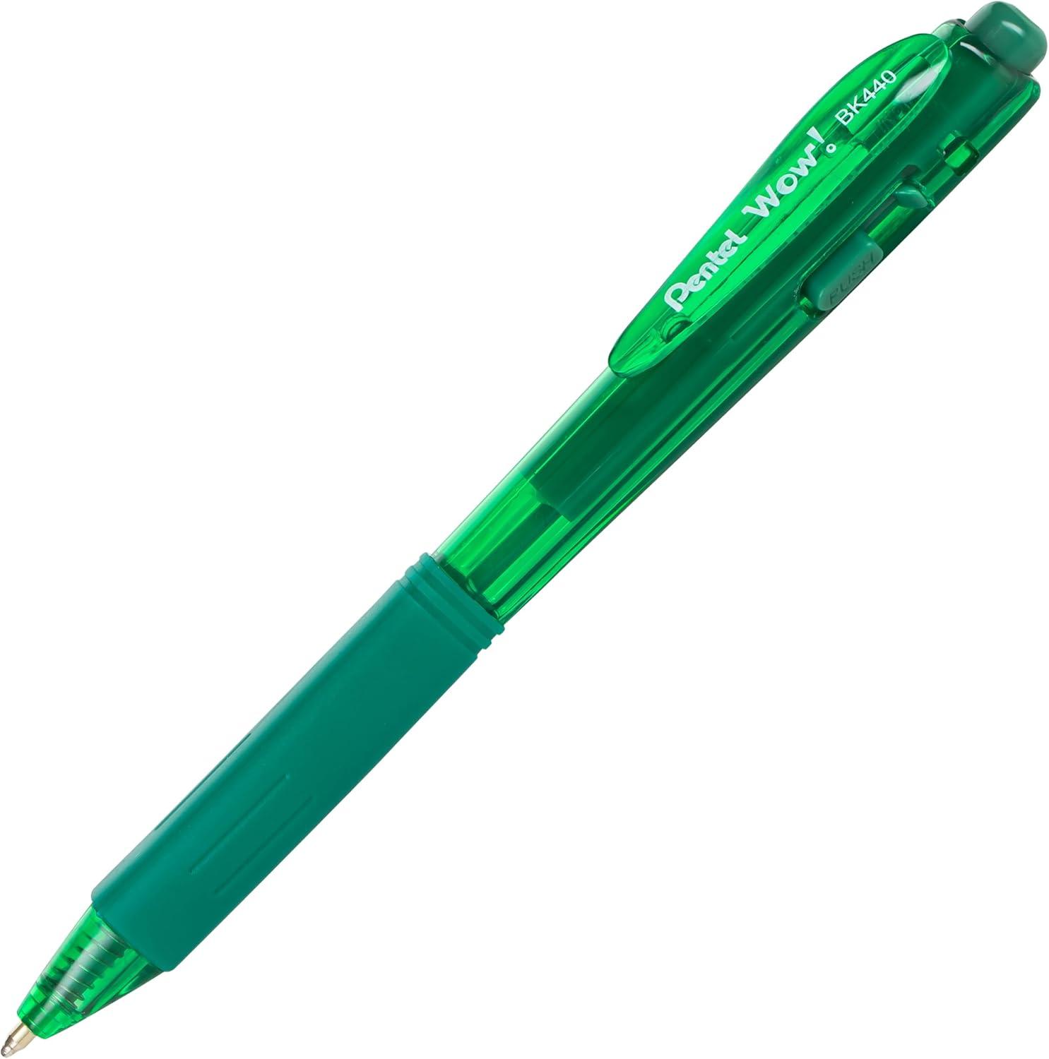 image:imagePentel Wow Retractable Ballpoint Pens 10mm Medium Line Green Ink Box of 12 BK440D