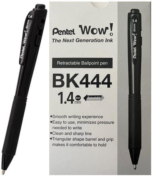 image:imagePentel Wow Retractable Super Smooth Ballpoint Pen 14mm Bold Line Triangular Barrel Black Ink 12 Pack