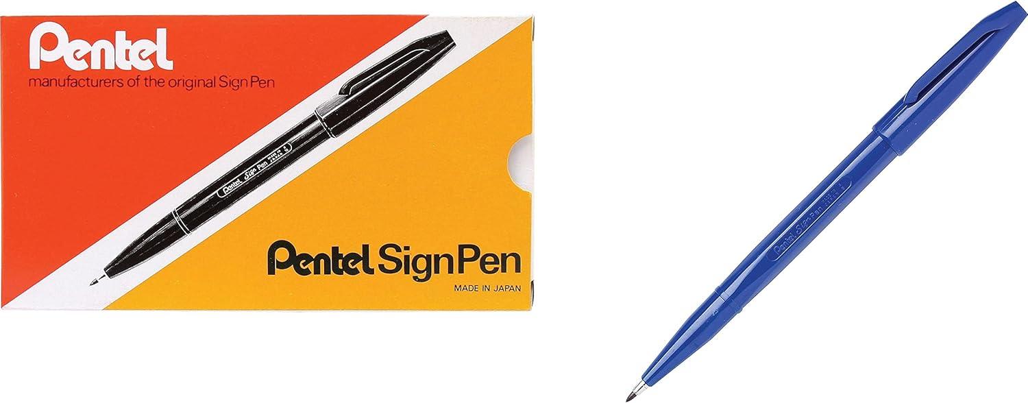 image:imageSign Pen Pentel Stick Porous Point Pen Blue Barrel Blue Ink Bold Point Box of 12 S520C