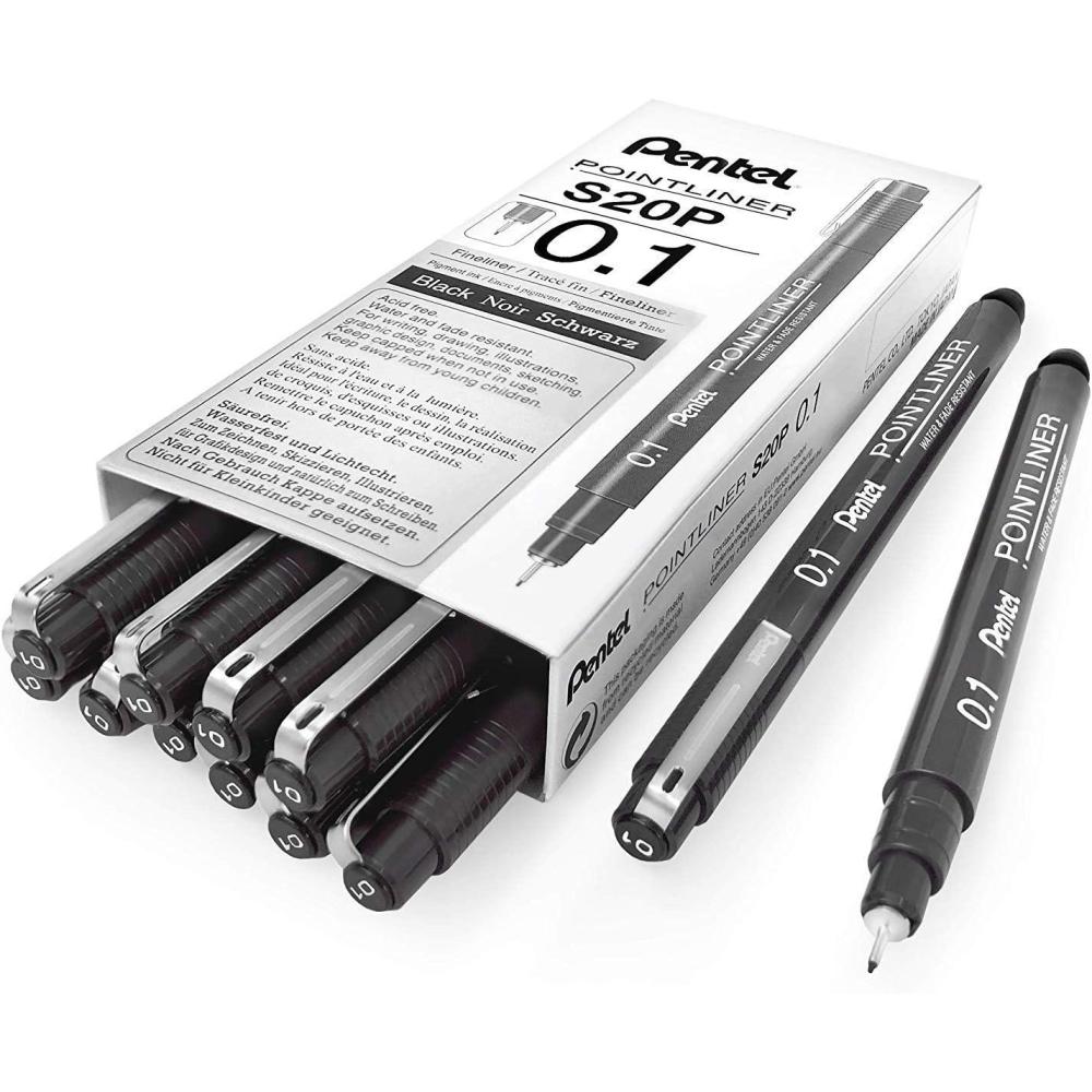image:imagePentel Arts Pointliner Drawing Pen 01mm Black Ink Box of 12 Pens S20P1A