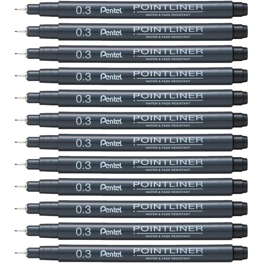 image:imagePentel Arts Pointliner Drawing Pen 03mm Black Ink Box of 12 Pens S20P3A12 Count Pack of 1