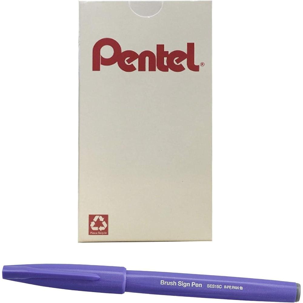 image:imagePentel Arts Sign Pen Brush Pale Blue Ink Box of 12 PensBlue Violet