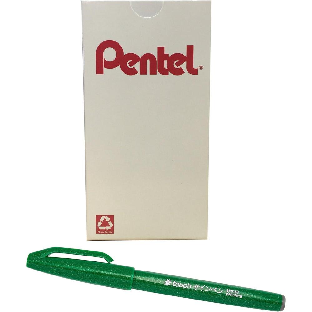 image:imagePentel Arts Sign Pen Brush Pale Blue Ink Box of 12 PensGreen
