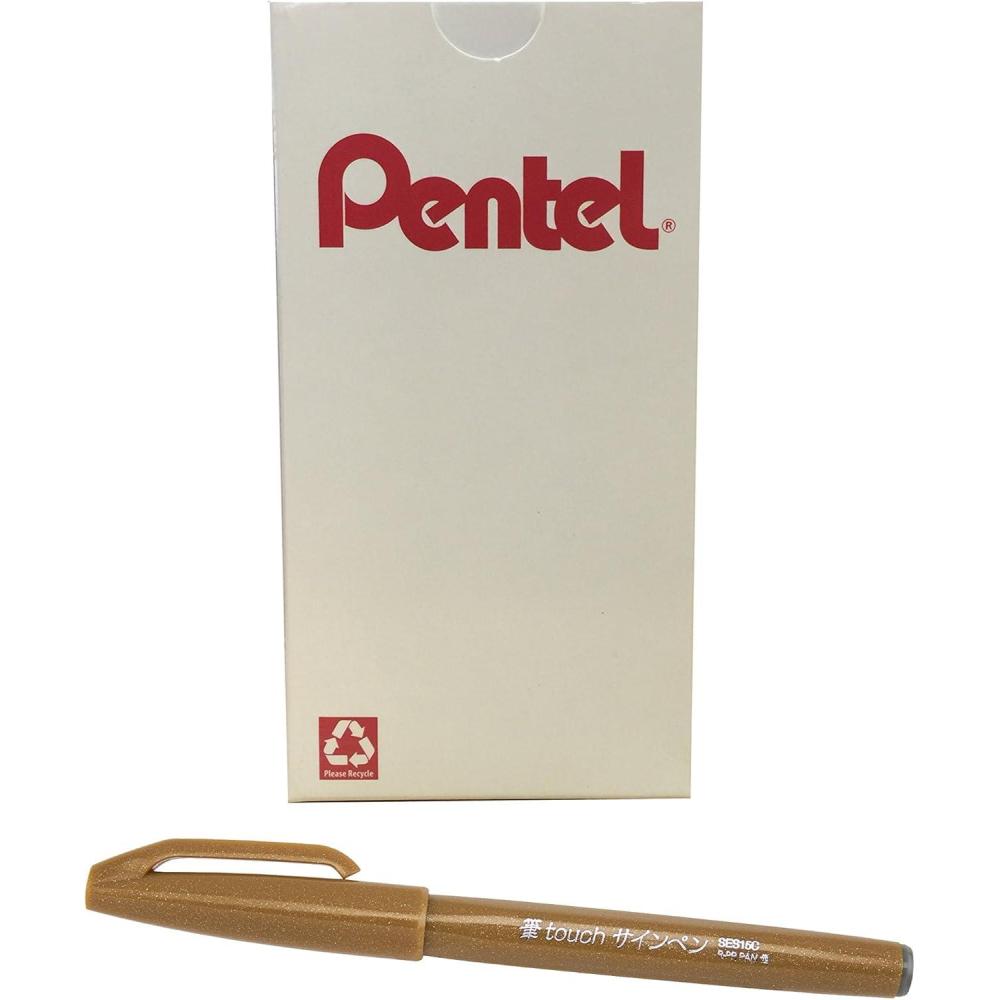 image:imagePentel Arts Sign Pen Brush Pale Blue Ink Box of 12 PensOchre
