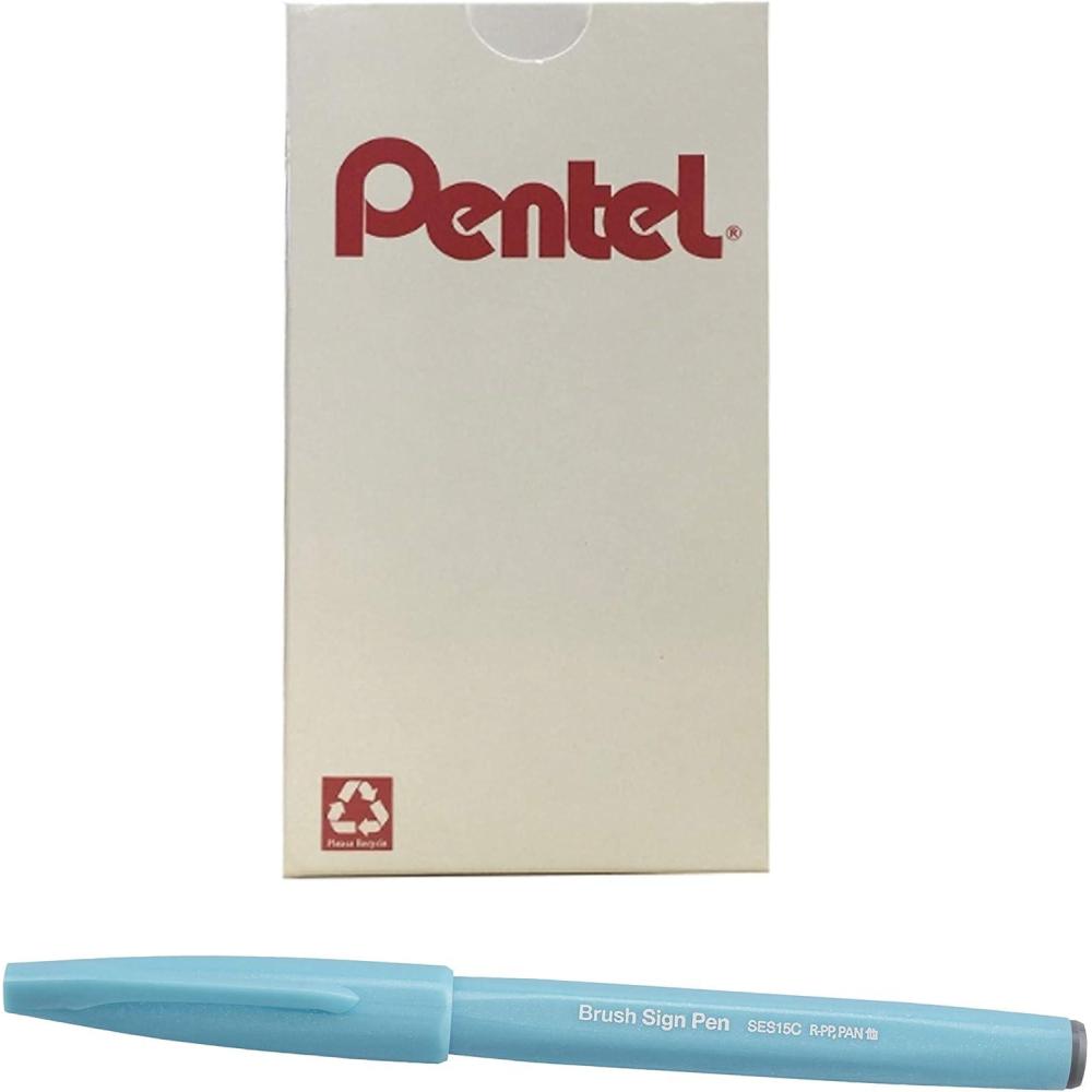 image:imagePentel Arts Sign Pen Brush Pale Blue Ink Box of 12 PensPale Blue