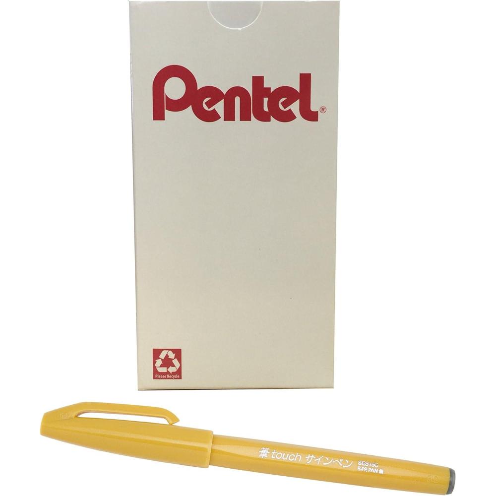 image:imagePentel Arts Sign Pen Brush Pale Blue Ink Box of 12 PensYellow
