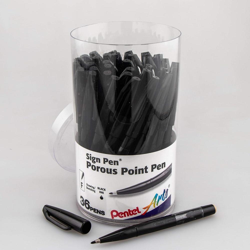 image:imagePentel Arts Sign Pen Fibertipped Black Ink 36pk Canister S520PC36ABlack