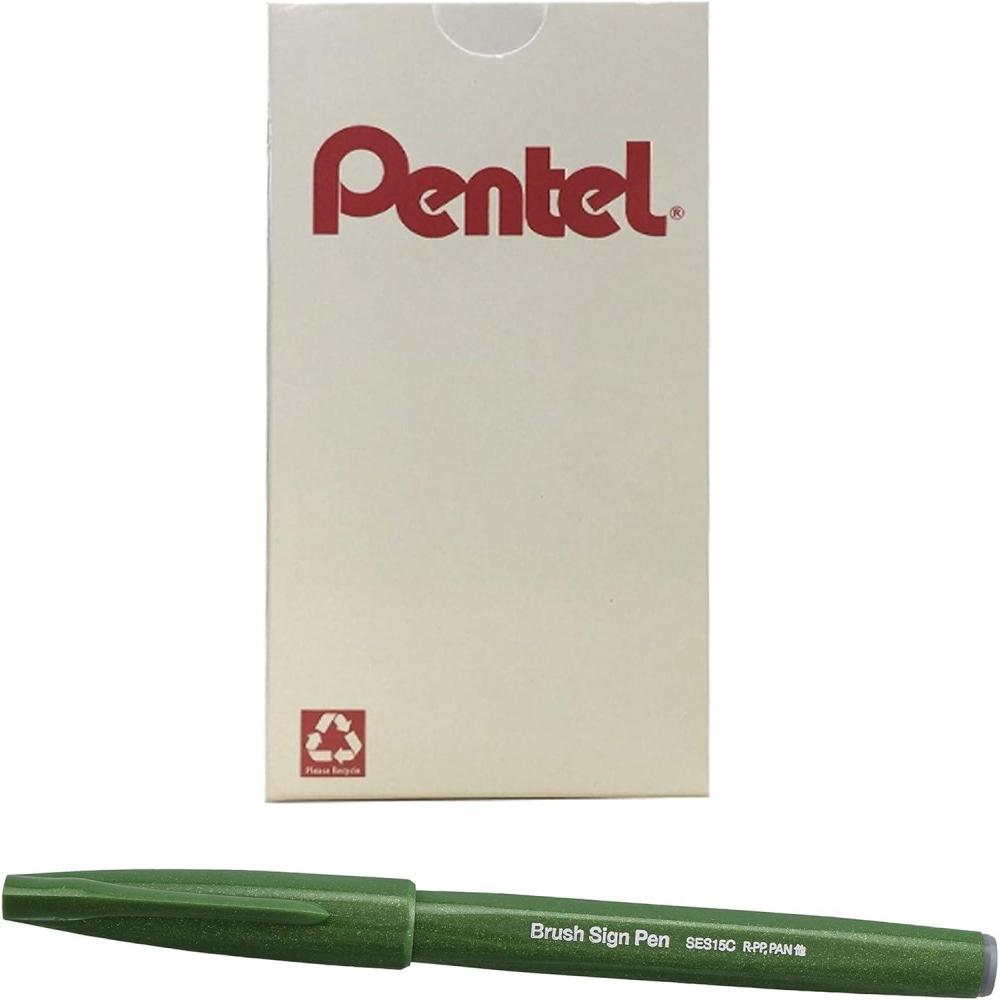 image:imagePentel Arts Sign Pen Touch Fude Brush Tip Blue Ink Box of 12 SES15CCOlive Green
