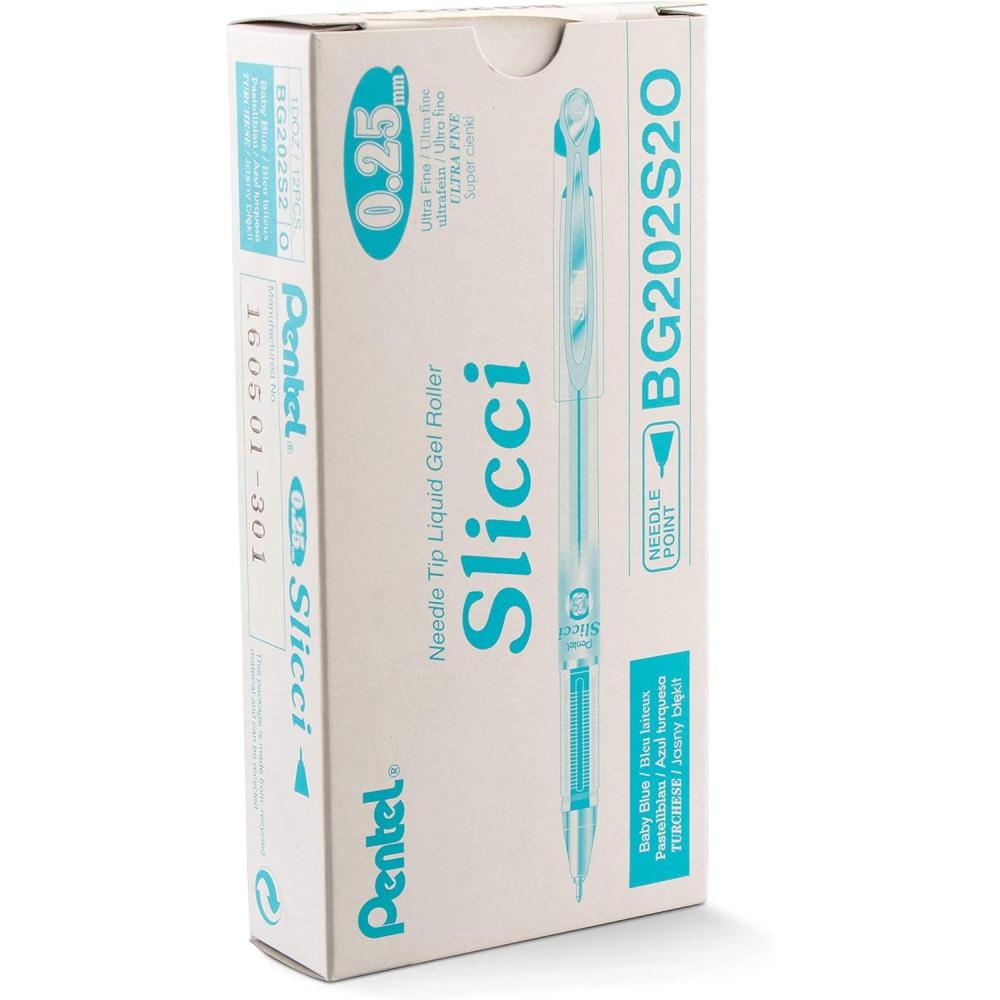 image:imagePentel Arts Slicci 025 mm Extra Fine Gel Pen Baby Blue Ink Box of 12 BG202S2