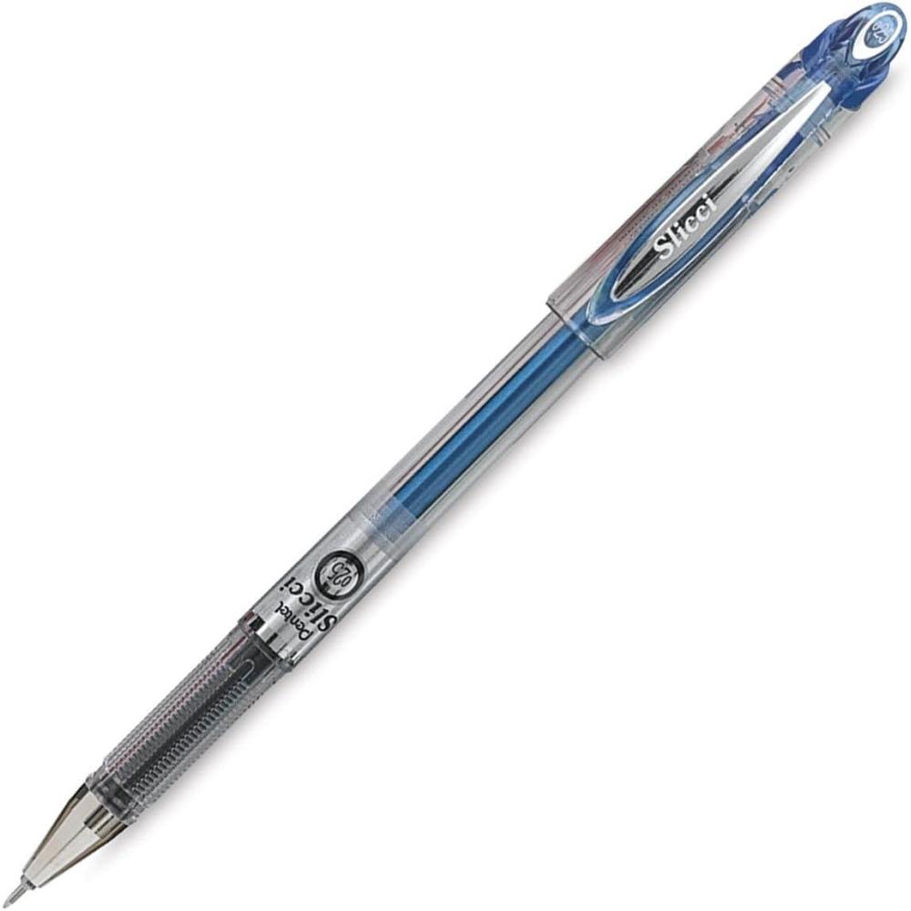 image:imagePentel Arts Slicci 08mm Needle Tip Medium Gel Pen Silver Metallic Ink BG208Z 12 PackBlue