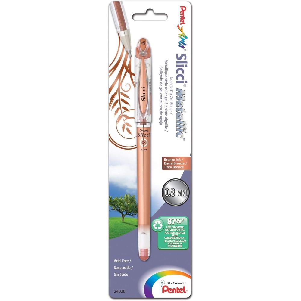 image:imagePentel Arts Slicci 08mm Needle Tip Medium Gel Pen Silver Metallic Ink BG208Z 12 PackBronze