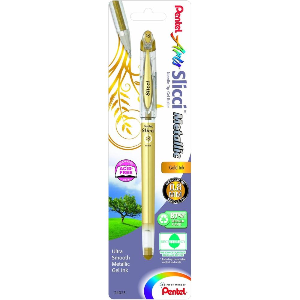 image:imagePentel Arts Slicci 08mm Needle Tip Medium Gel Pen Silver Metallic Ink BG208Z 12 PackGold