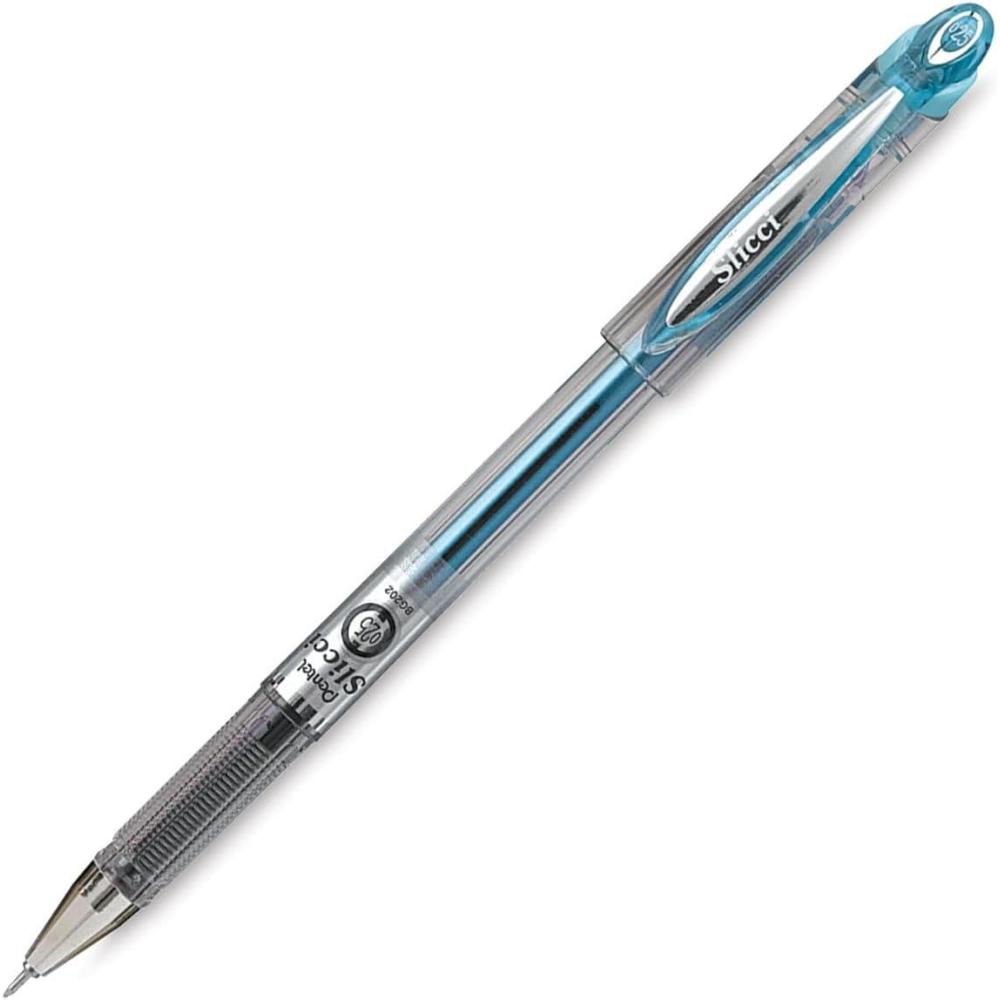 image:imagePentel Arts Slicci 08mm Needle Tip Medium Gel Pen Silver Metallic Ink BG208Z 12 PackSky Blue