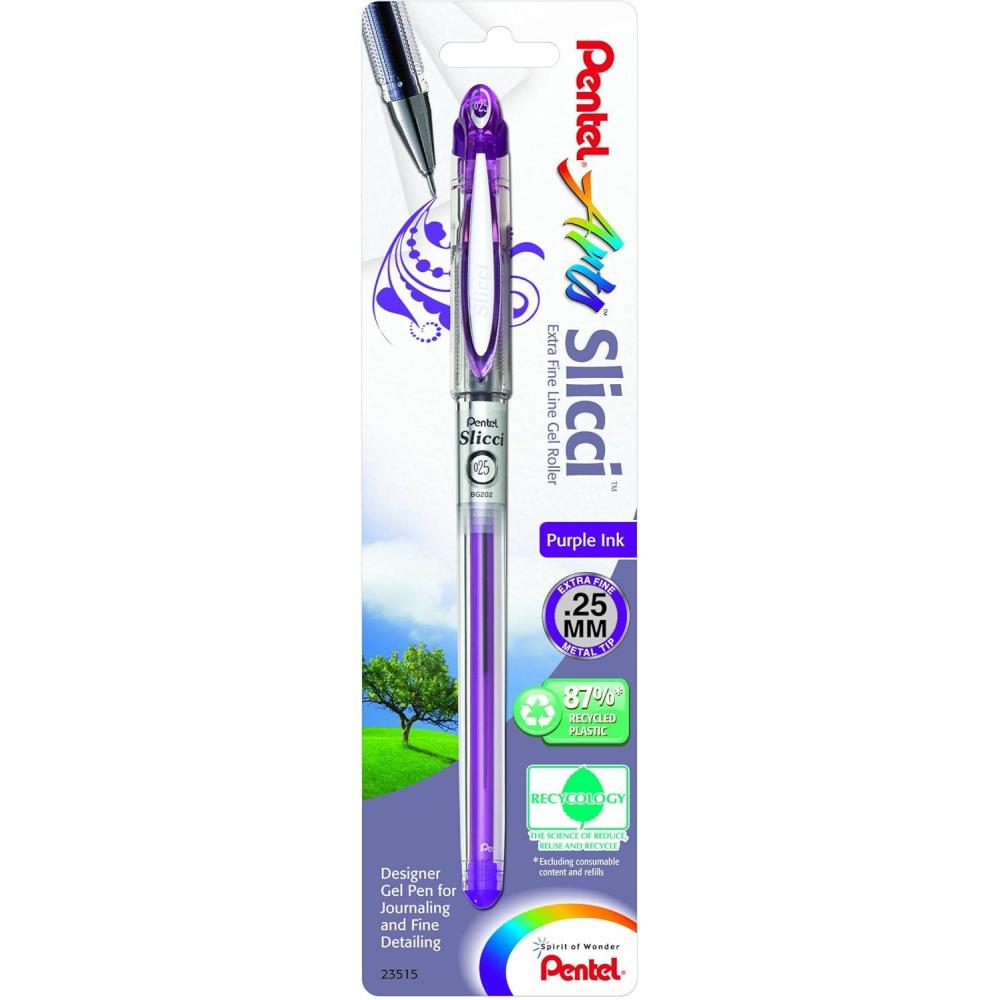 image:imagePentel Arts Slicci 08mm Needle Tip Medium Gel Pen Silver Metallic Ink BG208Z 12 PackViolet