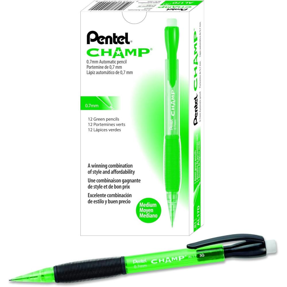 image:imagePentel CHAMP Mechanical Pencil 09mm Tinted Lime Green Barrel Box of 12 AL19KGreen