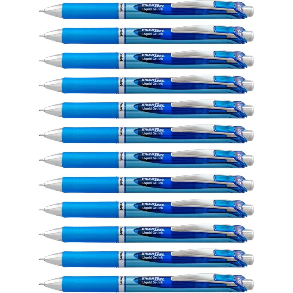 image:imagePentel EnerGel Deluxe RTX Retractable Liquid Gel Pen Medium Line Needle Tip Blue Ink Box of 12 BLN77C 07mm needleBlue