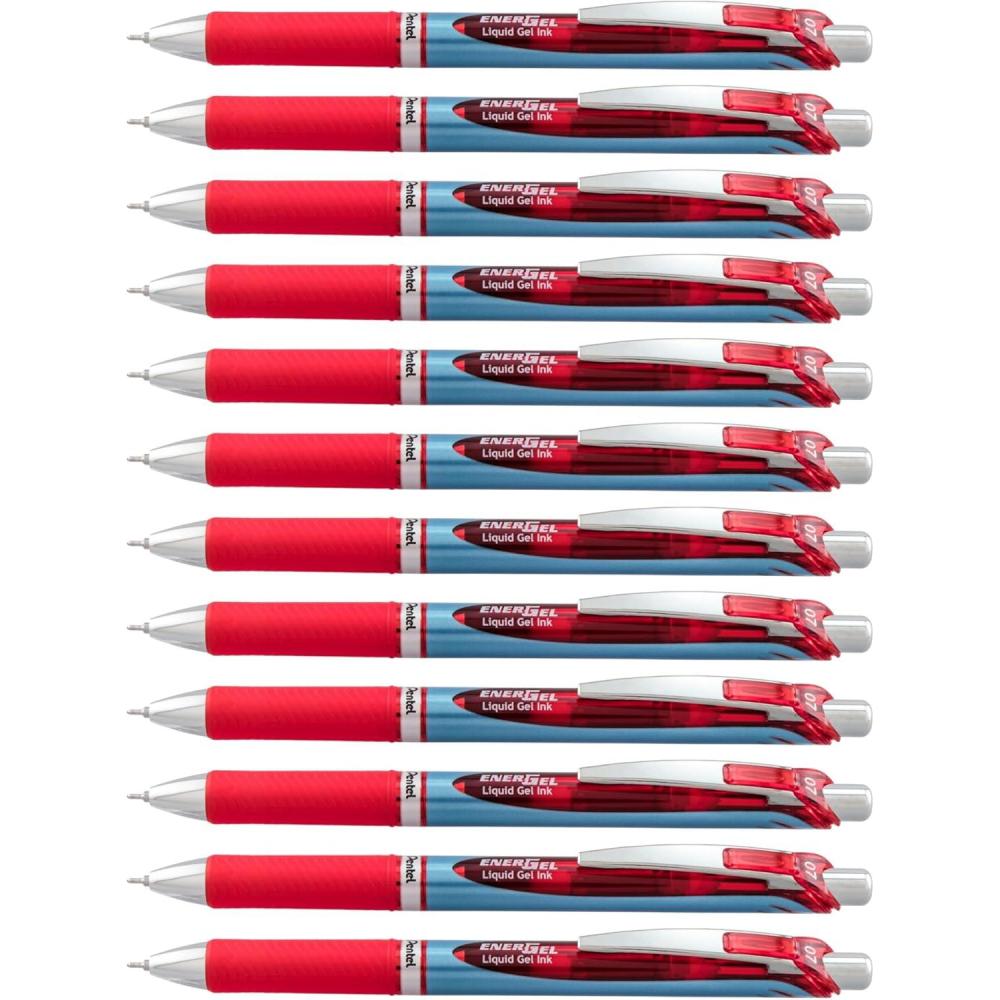 image:imagePentel EnerGel Deluxe RTX Retractable Liquid Gel Pen Medium Line Needle Tip Blue Ink Box of 12 BLN77C 07mm needleRed