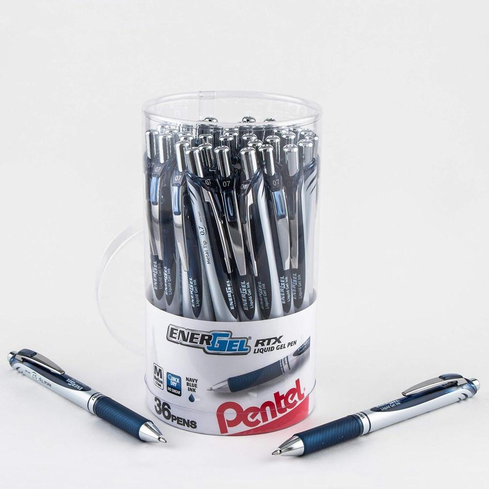 image:imagePentel EnerGel RTX Retractable Liquid Gel Pen Canister 07mm Medium Line Blue Ink BL77PC36C Pack of 1 36 Count TotalNavy Blue