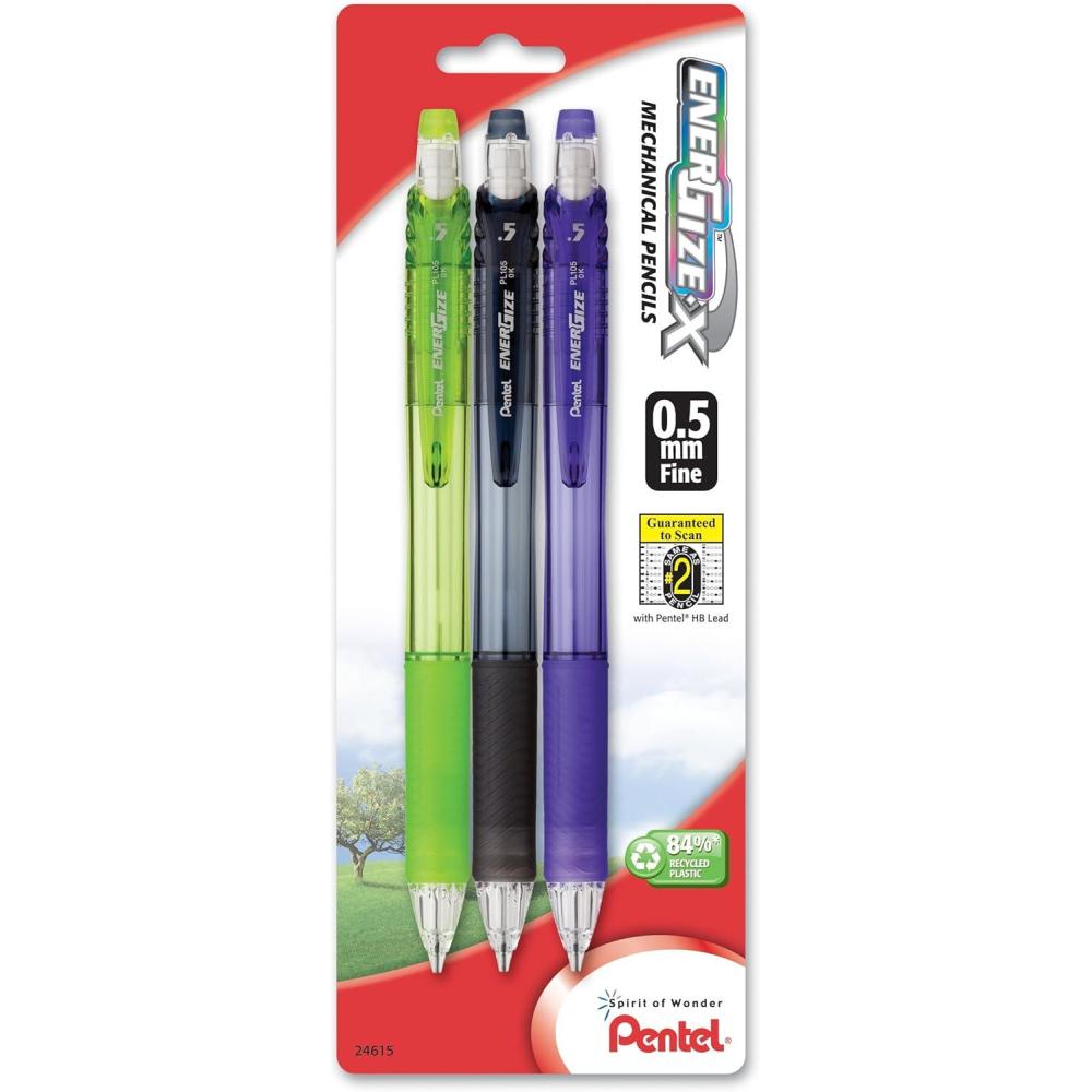 image:imagePentel EnerGizeX Mechanical Pencil 05mm Assorted Barrel Colors Pack of 3 PL105BP3M3 Count Pack of 1