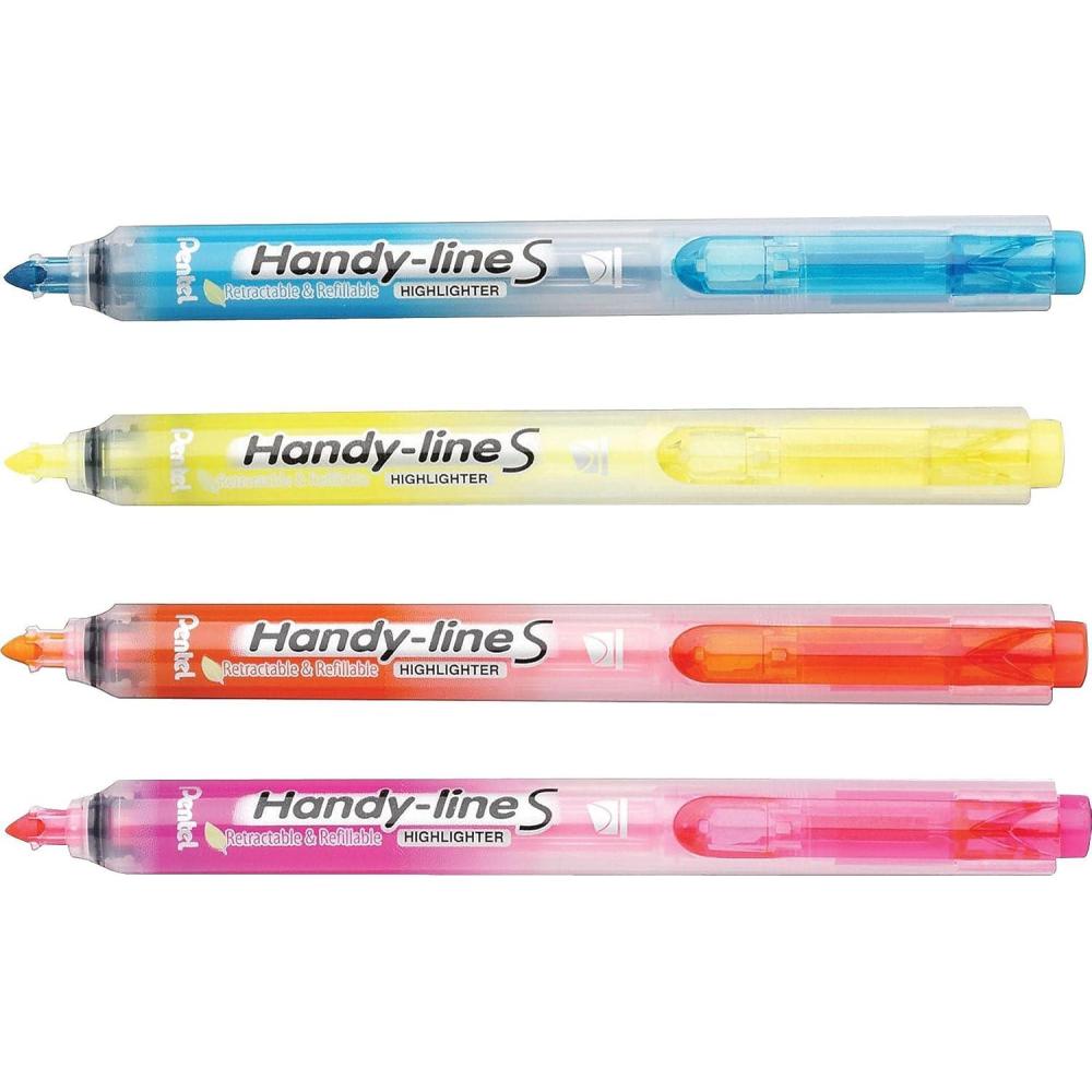 image:imagePentel HandyLine S Retractable Highlighter Chisel Tip Assorted Ink Colors 4 Pack SXS15BP4M