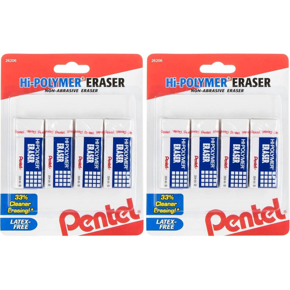 image:imagePentel HiPolymer Block Eraser Small White Pack of 4 ZEH05BP44 Count Pack of 2