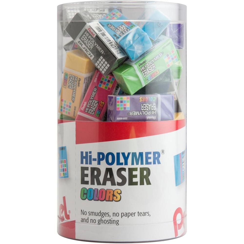 image:imagePentel HiPolymer Eraser Colors Small Assorted Block Erasers SmudgeFree NonAbrasive for School Office amp Art Pack of 48 ZEH05CRM4