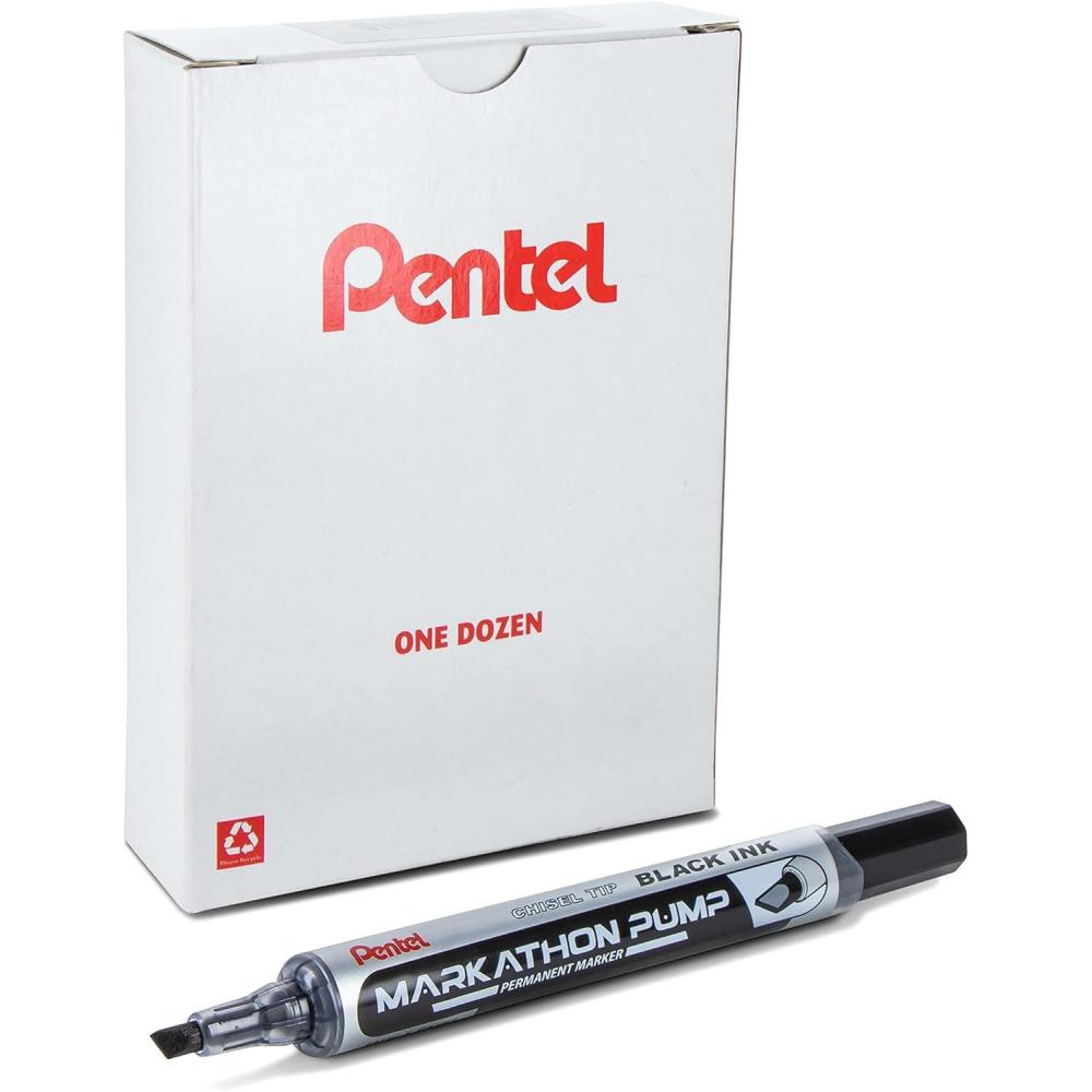 image:imagePentel Markathon Pump Permanent Marker Chisel Tip Black Ink 4 Pack NLF60XBP4ABlack