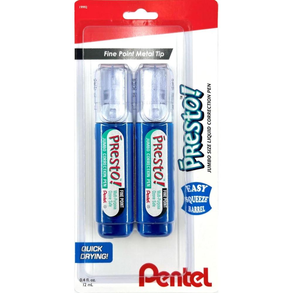 image:imagePentel Presto Jumbo Correction Pen Fine Point Metal Tip Box of 12 ZL31W1 Count Pack of 2