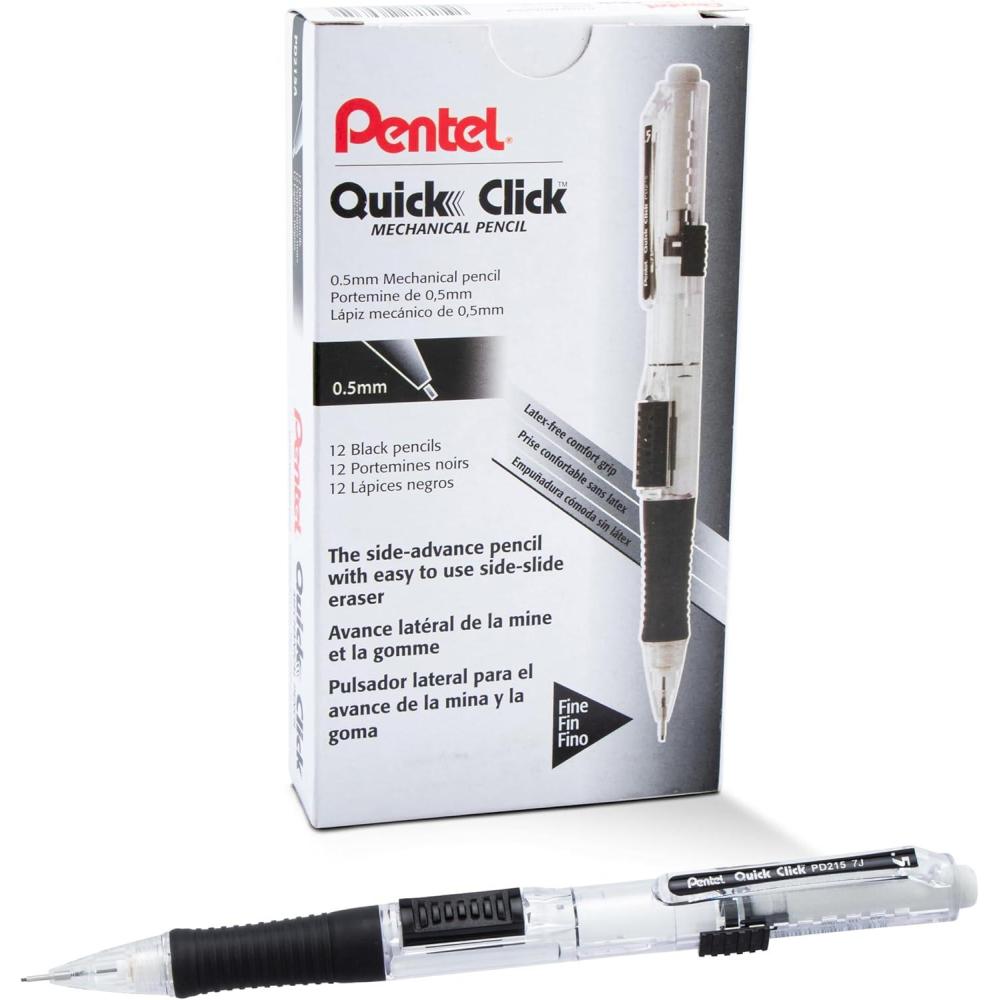 image:imagePentel Quick Click Mechanical Pencil 07mm Medium Black Barrel Box of 12 Pencils PD217ABlack