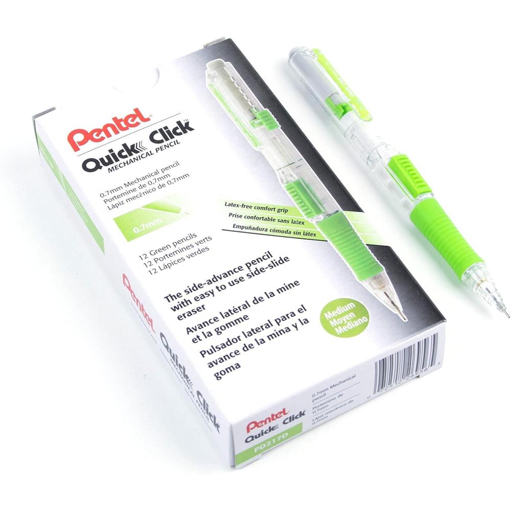 image:imagePentel Quick Click Mechanical Pencil 07mm Medium Black Barrel Box of 12 Pencils PD217AGreen