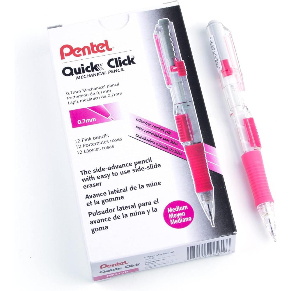 image:imagePentel Quick Click Mechanical Pencil 07mm Medium Black Barrel Box of 12 Pencils PD217APink