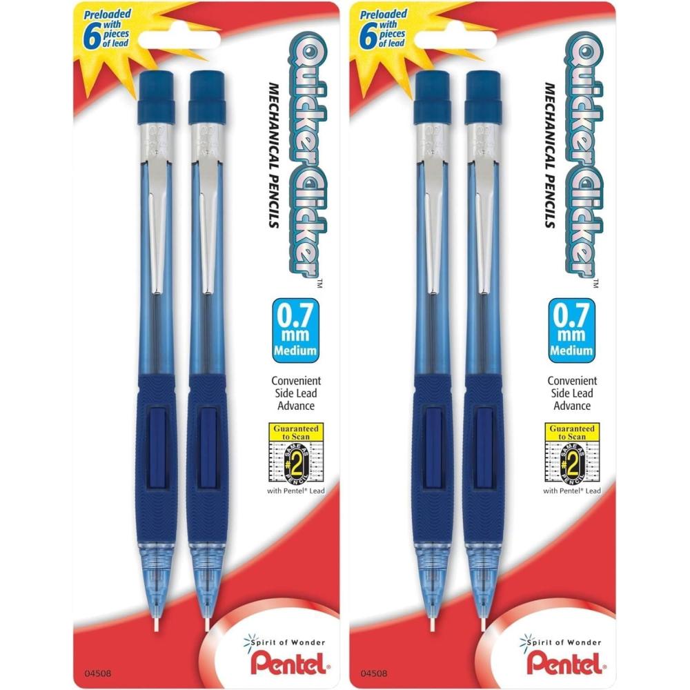 image:imagePentel Quicker Clicker Mechanical Pencil 07mm Transparent Blue Barrel Pack of 2 PD347BP2K62 Count Pack of 2