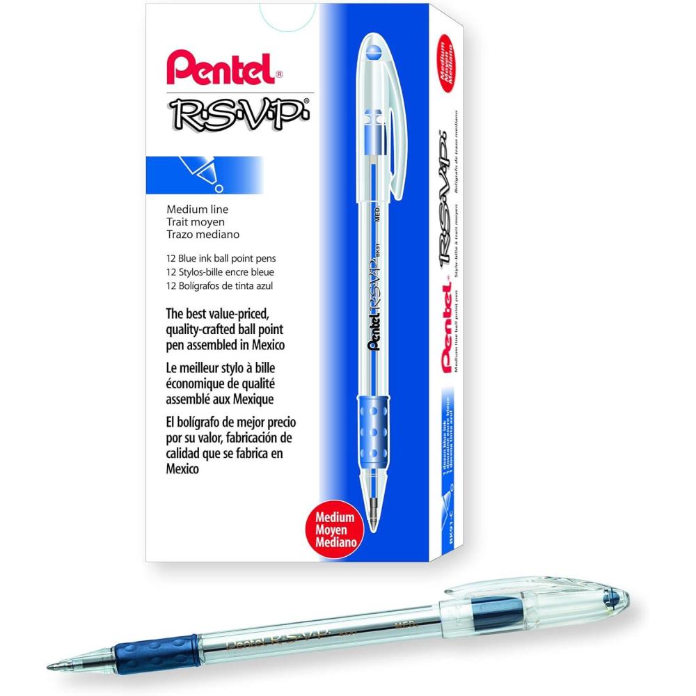image:imagePentel RSVP Ballpoint Pen 10mm Medium Line Black Ink BK91A Pack of 1 12 Count TotalBlue