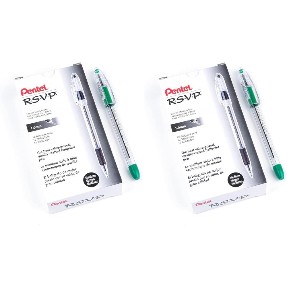 image:imagePentel RSVP Ballpoint Pen 10mm Medium Line Black Ink BK91A Pack of 1 12 Count TotalGreen