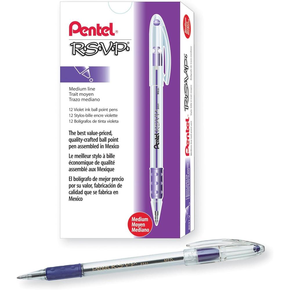image:imagePentel RSVP Ballpoint Pen 10mm Medium Line Black Ink BK91A Pack of 1 12 Count TotalPurple