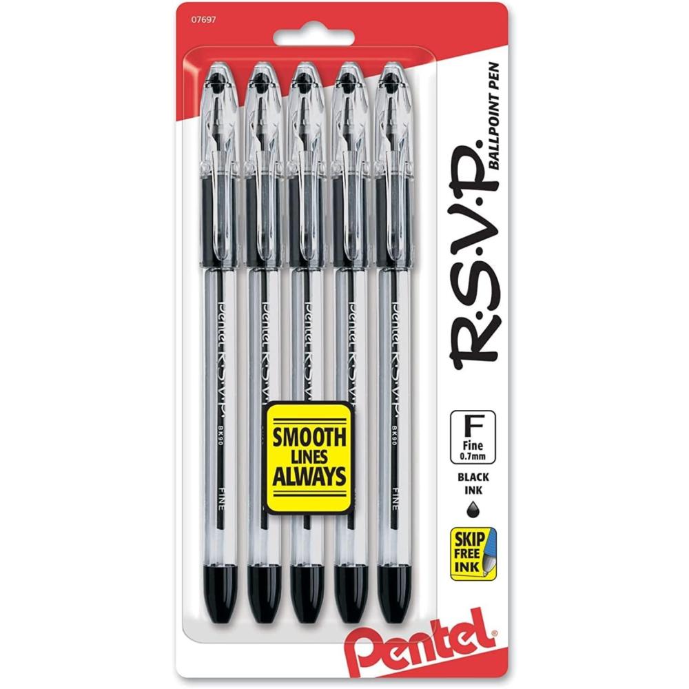 image:imagePentel RSVP Ballpoint Pen Fine Line 07mm Assorted Ink Pack of 5 BK90BP5MBlack