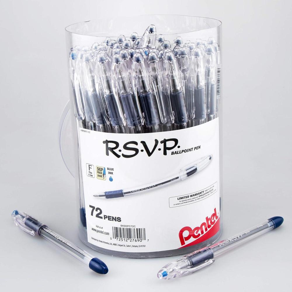 image:imagePentel RSVP Ballpoint Pen Fine Line 07mm Black Ink 72 Pack Canister BK90PC72ABlue