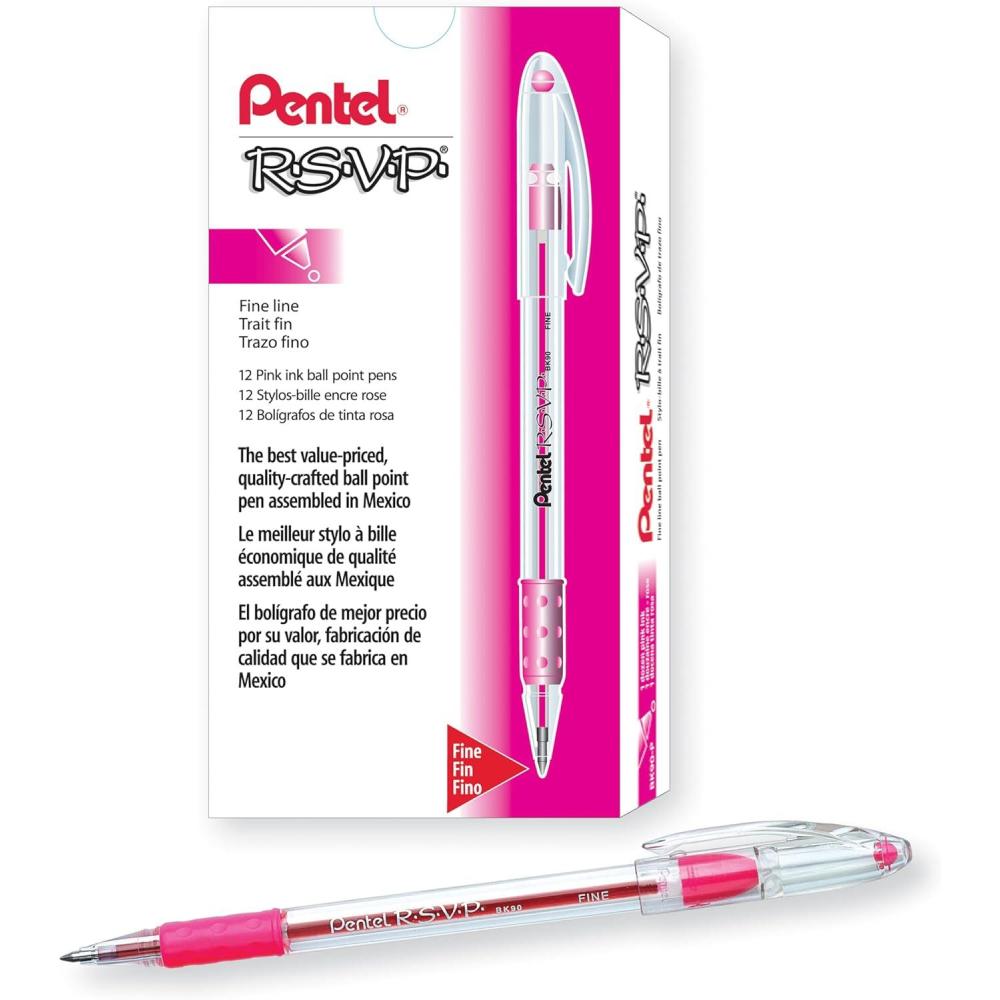 image:imagePentel RSVP Ballpoint Pen Fine Line 07mm Black Ink BK90A Pack of 1 12 Count TotalPink
