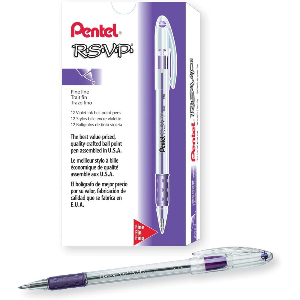 image:imagePentel RSVP Ballpoint Pen Fine Line 07mm Black Ink BK90A Pack of 1 12 Count TotalPurple