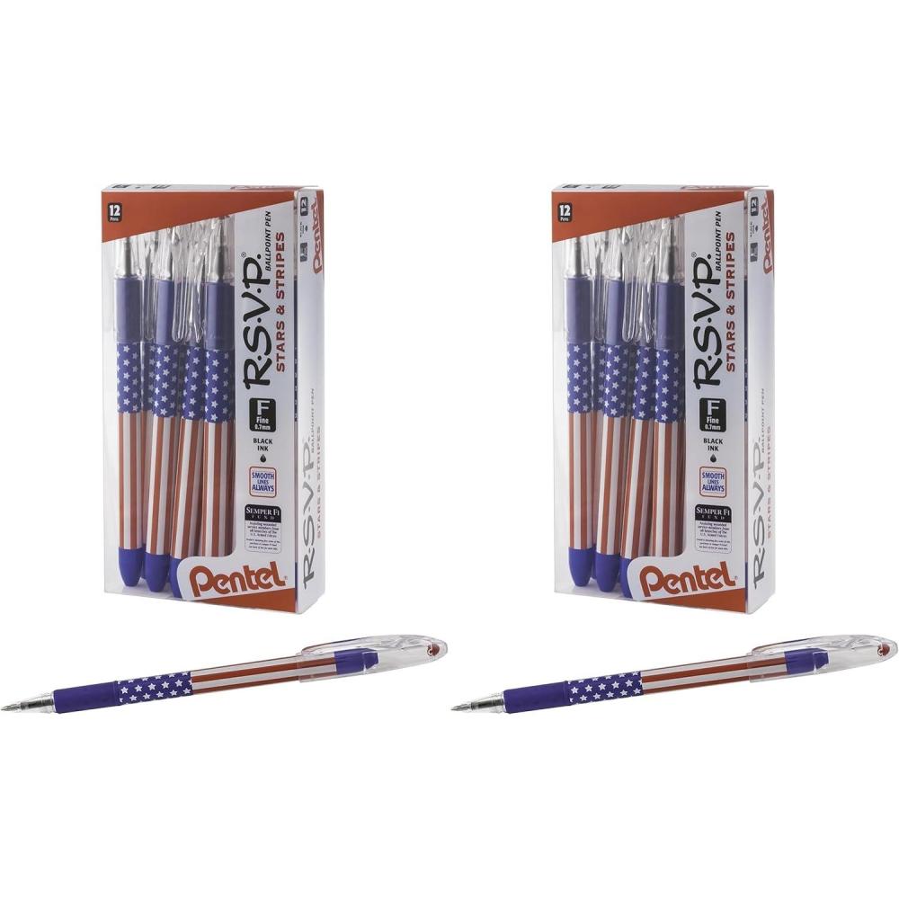 image:imagePentel RSVP Ballpoint Pen Fine Line 07mmFlag Barrel Black Ink 12 Pack BK90USAA12 Count Pack of 2