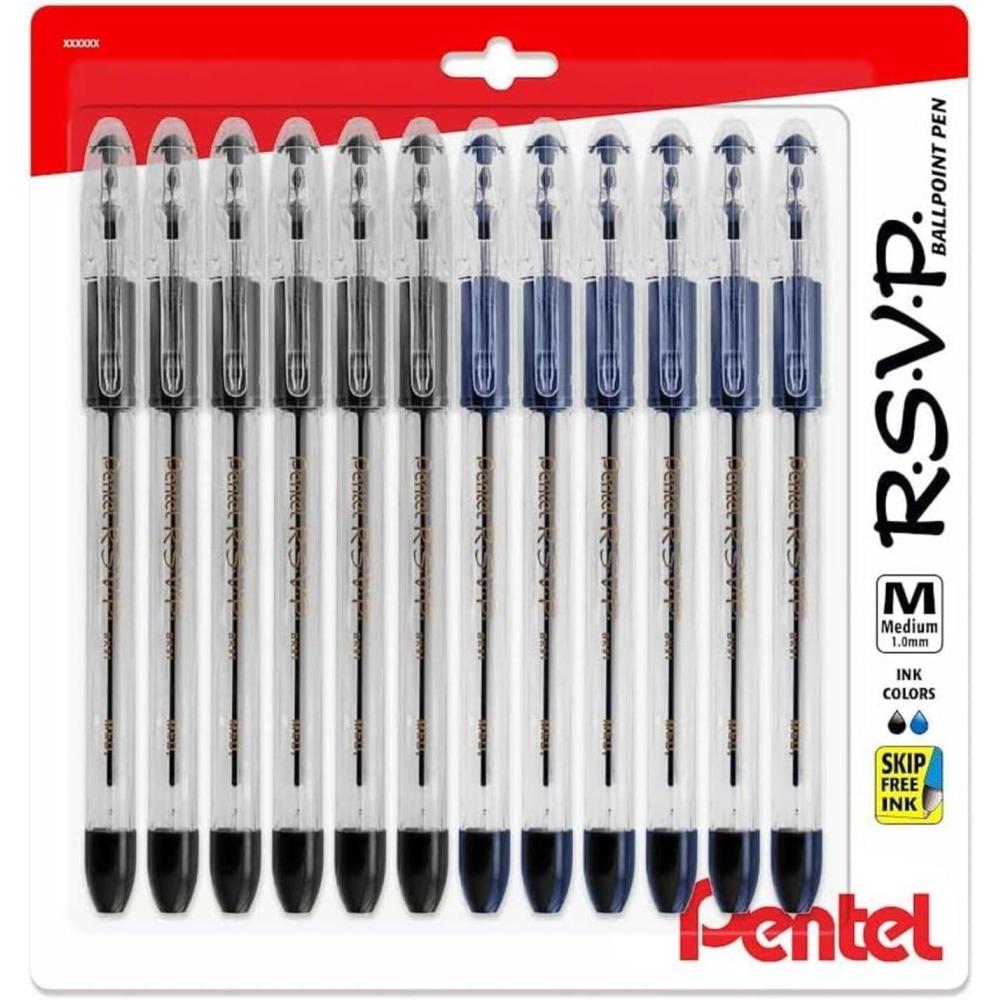 image:imagePentel RSVP Medium Point Pens 10mm 12 Pack of 6 Black amp 6 Blue Ballpoint Pens